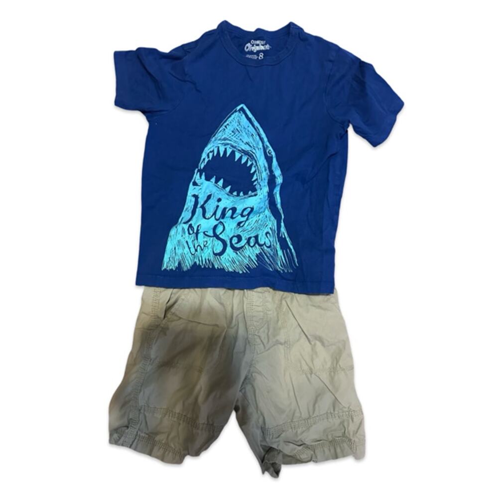 OshKosh B’gosh Outfit Size 8 Shark “ Blue Tee & Khaki Shorts